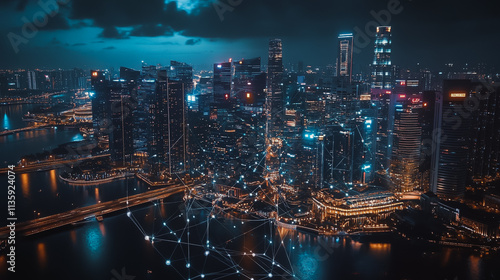 Wallpaper Mural Smart digital Innovation city with connection network reciprocity over the cityscape. of future smart wireless digital city and social media networking systems that connects people with in city Torontodigital.ca