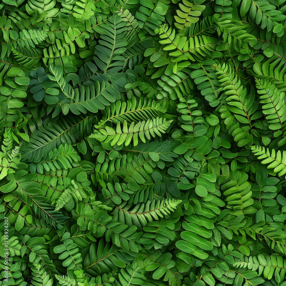 Lush green foliage creates vibrant and seamless pattern of various leaves, showcasing nature beauty and diversity. Perfect for backgrounds or design elements Lush green foliage creates vibrant and seamless pattern of various leaves, showcasing nature beauty and diversity. Perfect for backgrounds or design elements