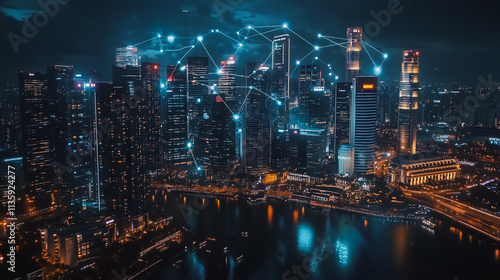 Wallpaper Mural Smart digital Innovation city with connection network reciprocity over the cityscape. of future smart wireless digital city and social media networking systems that connects people with in city Torontodigital.ca