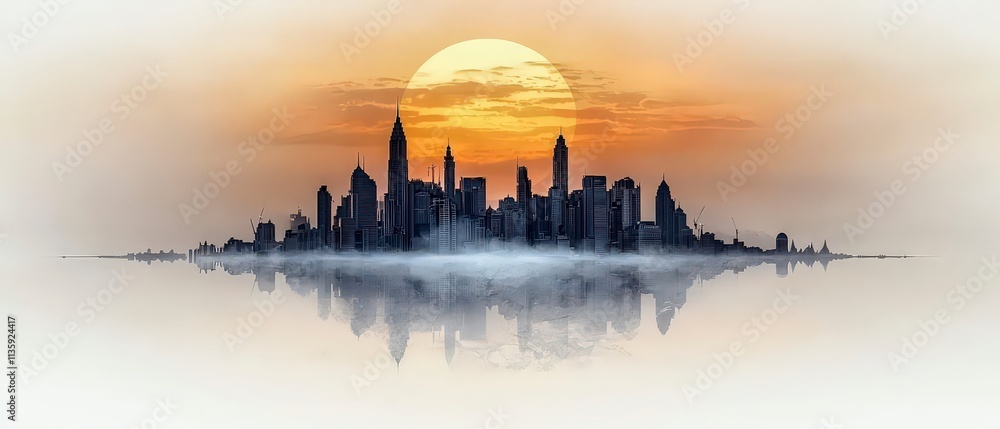 Obraz premium Stunning Cityscape Sunrise Modern Metropolis Reflection