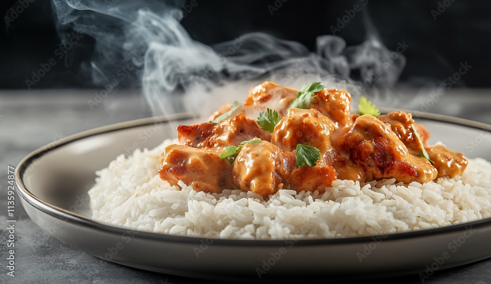 Delicious Creamy Chicken Curry Served on Rice Delicious Creamy Chicken Curry Served on Rice