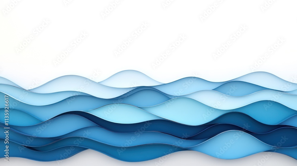 Fototapeta premium Abstract Blue Waves Paper Cut Design