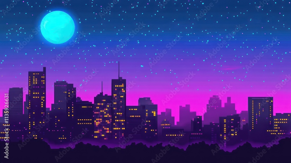 A cyberpunk city skyline at night with purple A cyberpunk city skyline at night with purple