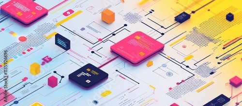 Wallpaper Mural Abstract 3D illustration of a network of interconnected colorful squares. Torontodigital.ca