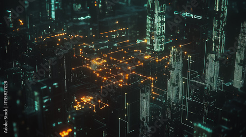 Wallpaper Mural Smart digital Innovation city with connection network reciprocity over the cityscape. of future smart wireless digital city and social media networking systems that connects people with in city Torontodigital.ca