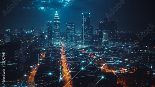 Wallpaper Mural Smart digital Innovation city with connection network reciprocity over the cityscape. of future smart wireless digital city and social media networking systems that connects people with in city Torontodigital.ca