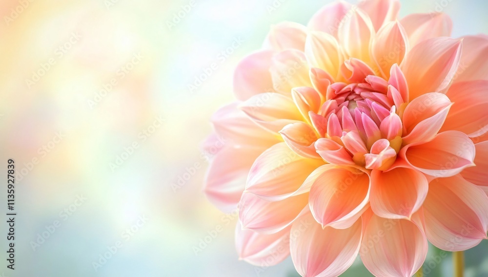 Peach Dahlia Flower Closeup Soft Pastel Background Peach Dahlia Flower Closeup Soft Pastel Background