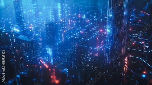 Wallpaper Mural Smart digital Innovation city with connection network reciprocity over the cityscape. of future smart wireless digital city and social media networking systems that connects people with in city Torontodigital.ca