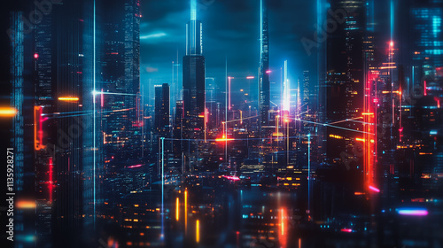 Wallpaper Mural Smart digital Innovation city with connection network reciprocity over the cityscape. of future smart wireless digital city and social media networking systems that connects people with in city Torontodigital.ca