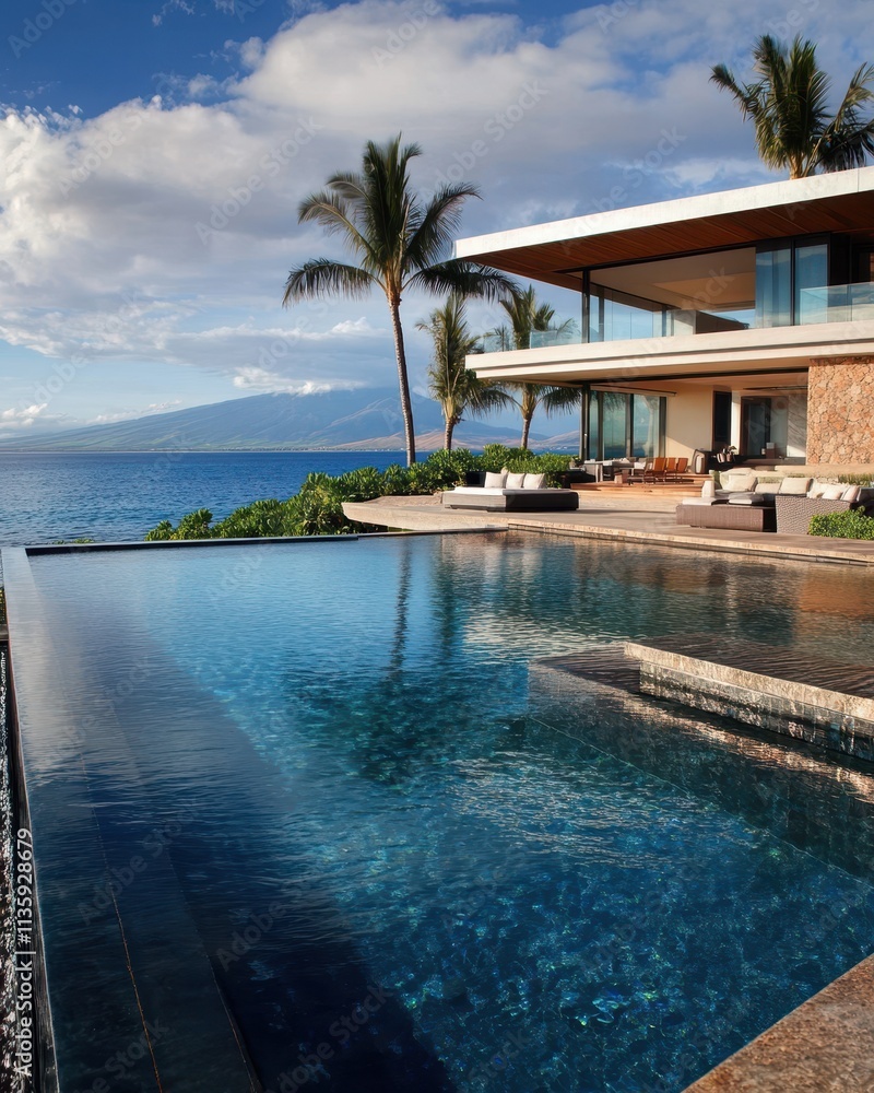 Fototapeta premium Oceanfront Luxury Villa with Infinity Pool and Breathtaking Panoramic Views