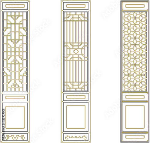 Vector sketch illustration of the silhouette of a vintage classic traditional ethnic teak wood door design.eps