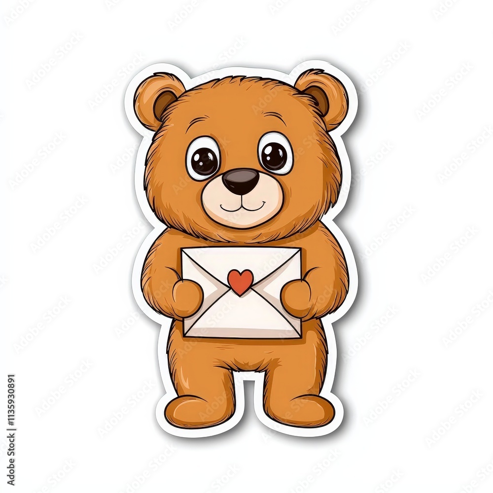 Naklejka premium Cute Shy Bear Holding Love Letter Sticker Design