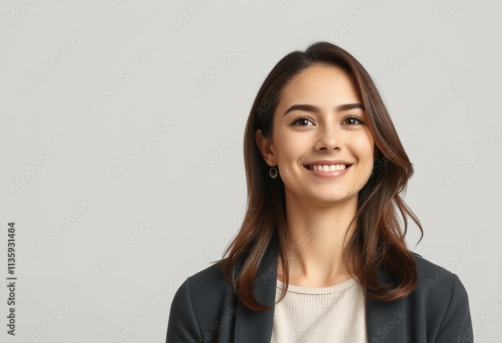 A half-length portrait of a female with a subtle smile, conveying a sense of gentle contentment.