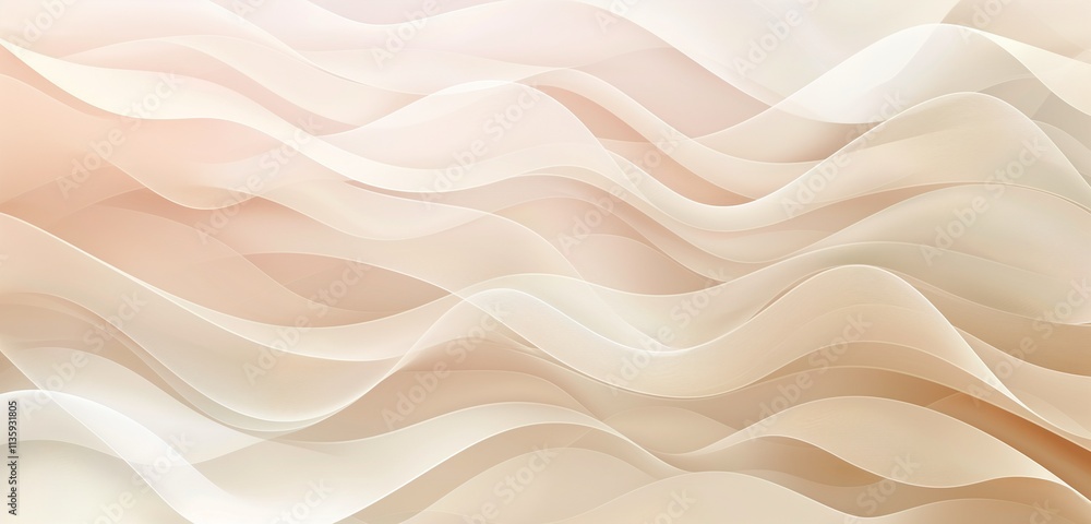 Obraz premium A subtle and elegant digital abstract gradient wave background with soft colors like beige, ivory, and blush pink. The waves create a gentle, sophisticated pattern.