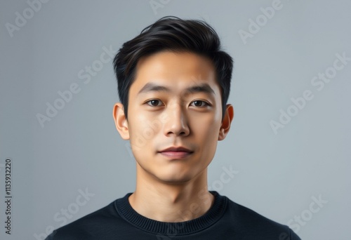 Half-length portrait of a calm Asian male