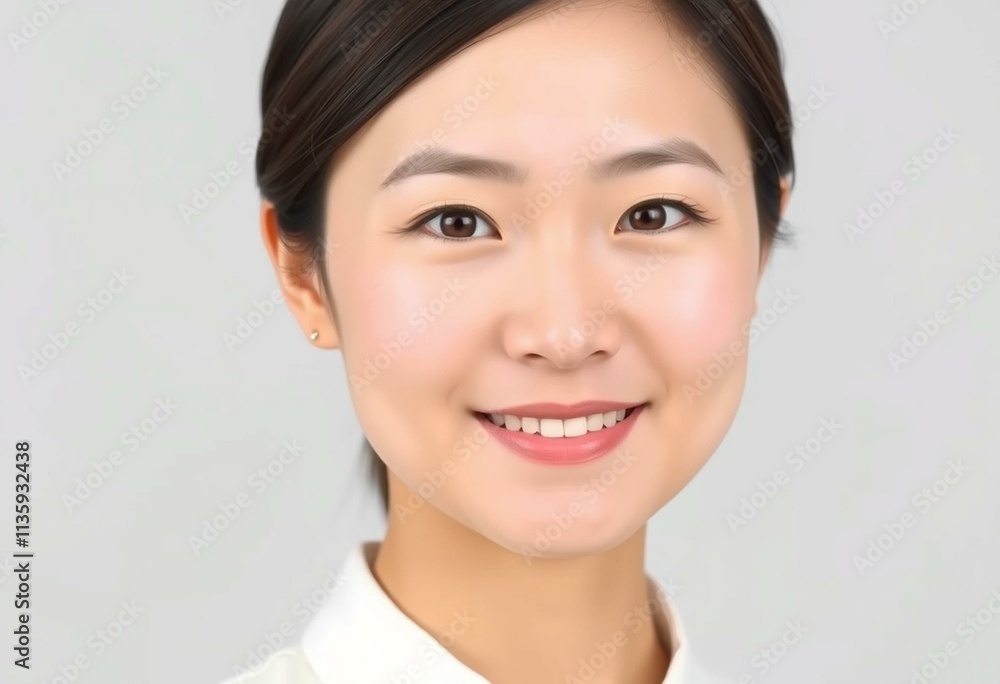 Realistic half-length portrait of a 30-year-old Asian female with a neutral expression Realistic half-length portrait of a 30-year-old Asian female with a neutral expression