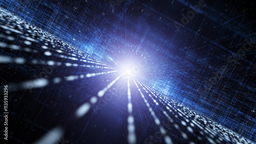 Digital technology lines dots in modern shiny dark blue cyberspace network illustration.	