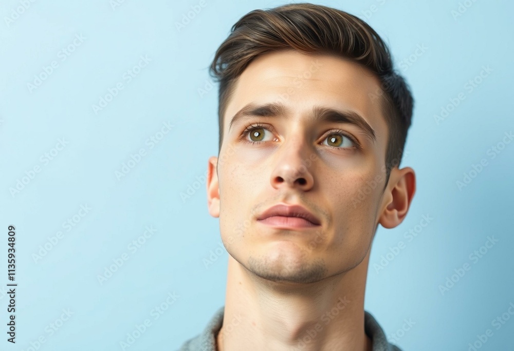 A portrait of a young man with a neutral expression