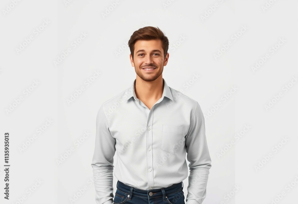 Fototapeta premium A neutral expression half-length portrait of a 30-year-old male