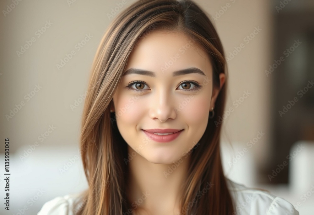 Half-length portrait of a calm female with a soft focus background Half-length portrait of a calm female with a soft focus background