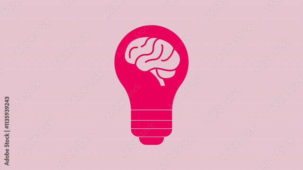 Pink red light bulb with brain icon .Motion graphic animation in 4k Pink red light bulb with brain icon .Motion graphic animation in 4k