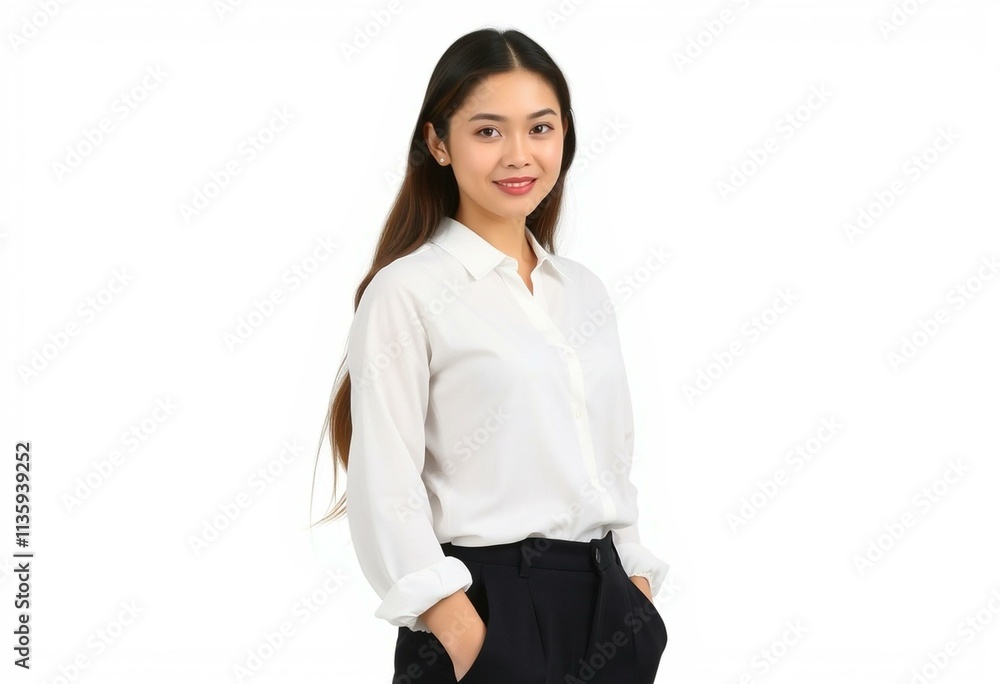 Half-length portrait of a 25-year-old female with a neutral expression Half-length portrait of a 25-year-old female with a neutral expression