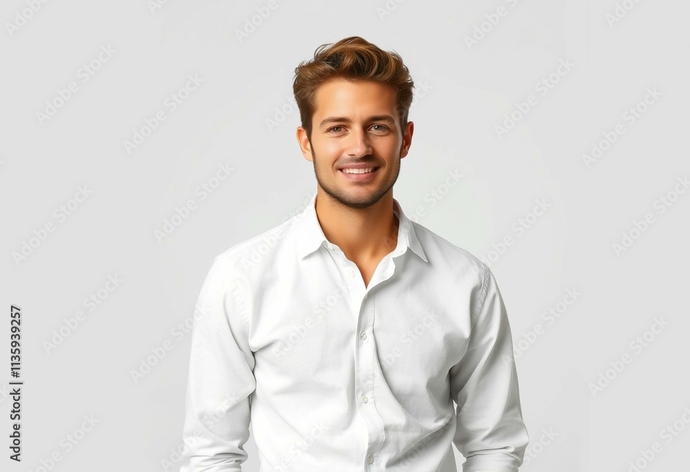 Half-length portrait of a calm and serene male Half-length portrait of a calm and serene male