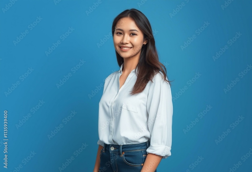 Half-length portrait of a young female with a calm expression Half-length portrait of a young female with a calm expression