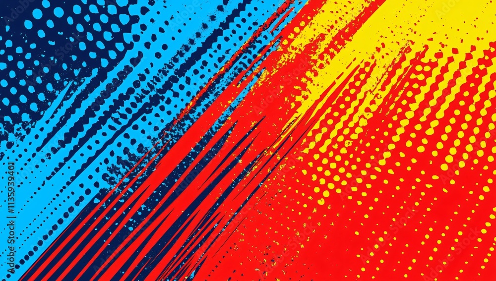 Fototapeta premium Abstract Red Blue Yellow Grunge Background Pop Art Style