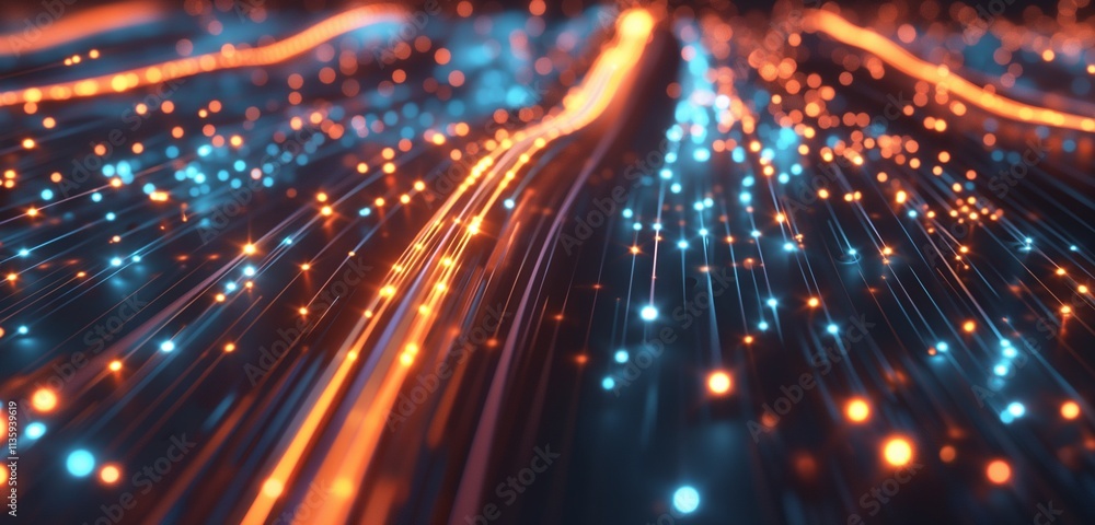 A visual representation of data packets traveling through a network, depicted as bright pulses of light moving along defined paths on a dark background. A visual representation of data packets traveling through a network, depicted as bright pulses of light moving along defined paths on a dark background.