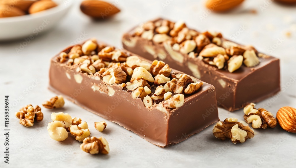Delicious Milk Chocolate Bars Topped with Walnuts and Almonds Delicious Milk Chocolate Bars Topped with Walnuts and Almonds