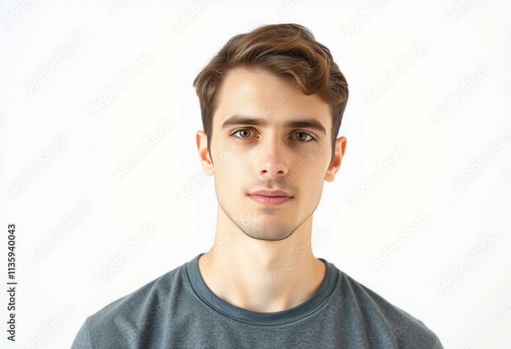 Serene half-length portrait of a 25-year-old male with a neutral expression Serene half-length portrait of a 25-year-old male with a neutral expression