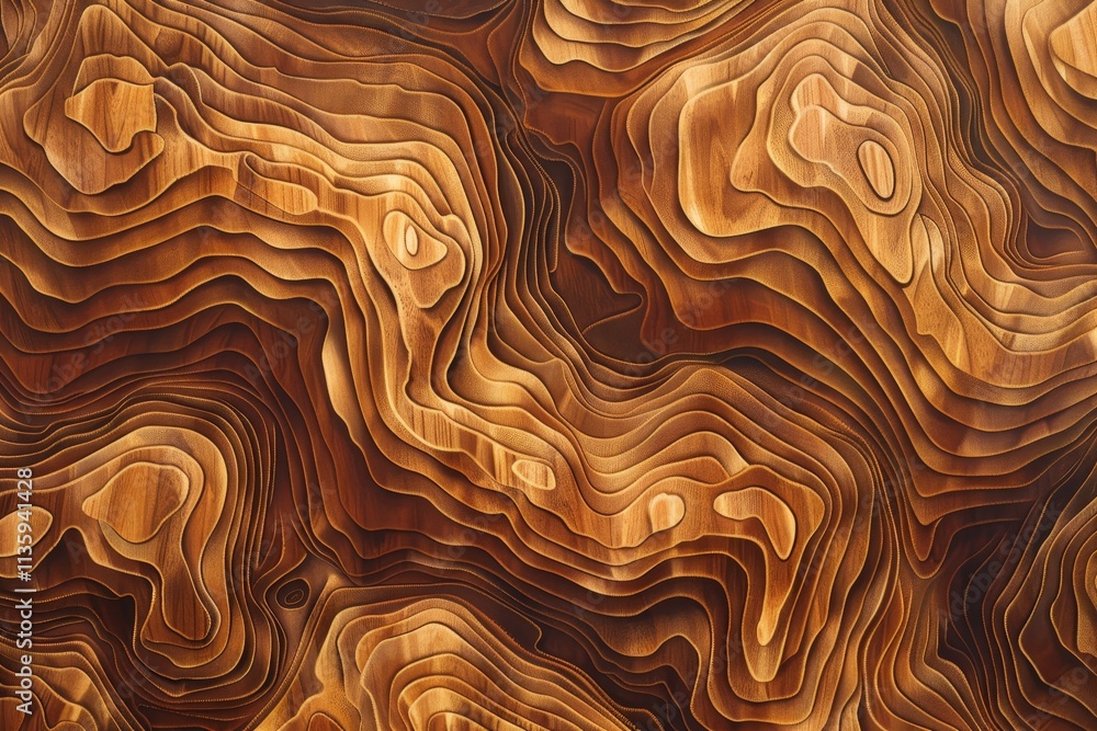 Fototapeta premium A detailed and intricate wood grain pattern with carved layers revealing a rich palette of brown and gold hues, A detailed and intricate pattern of wood grain with a seamless design