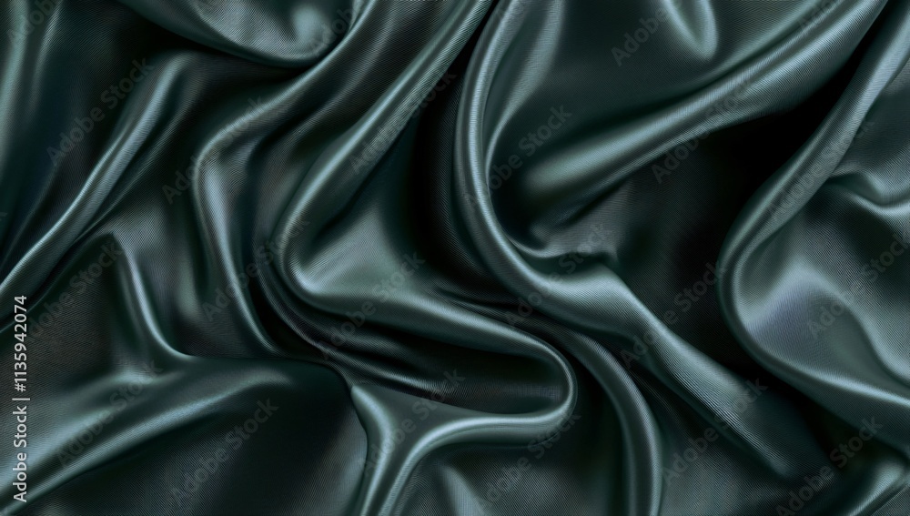 Fototapeta premium Elegant Draped Dark Green Silk Satin Fabric Texture