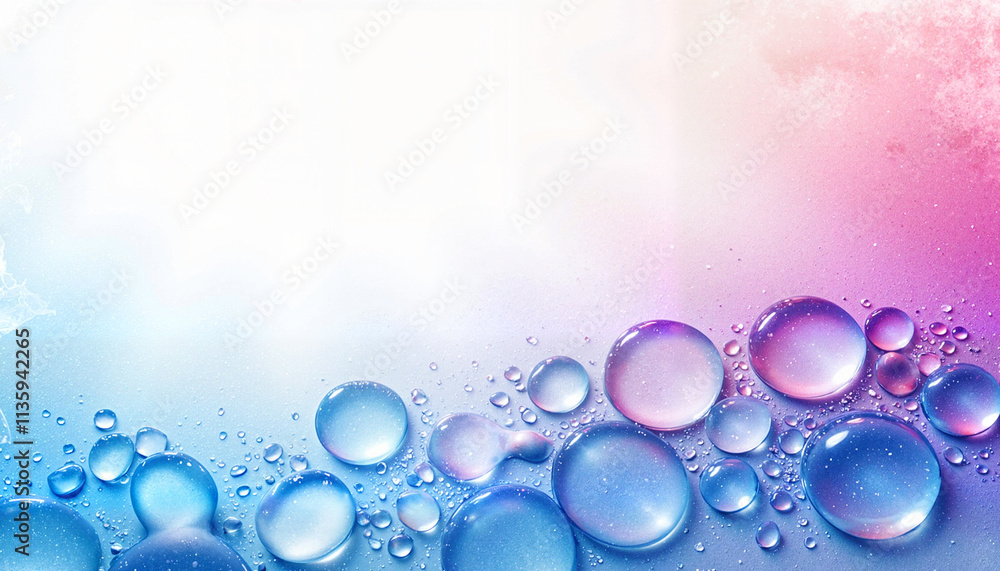 Colorful background with water droplets and gradient in shades of blue and pink, featuring copy space.
Colorful background with water droplets and gradient in shades of blue and pink, featuring copy space.