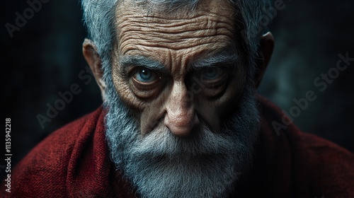 Intense Portrait of an Elderly Man with a Long Grey Beard