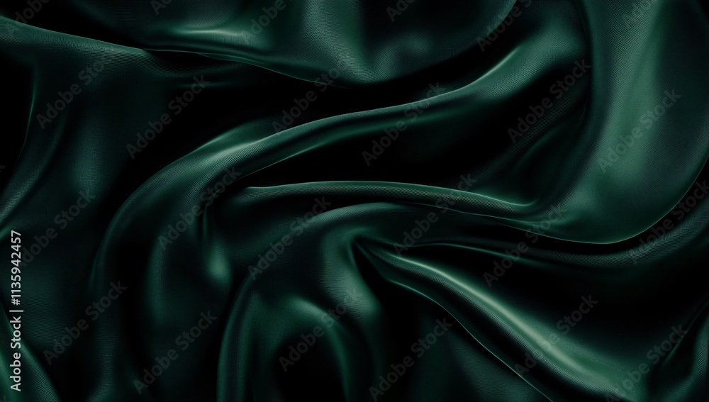Fototapeta premium Luxurious Emerald Green Silk Fabric Drape, Elegant Textile Background