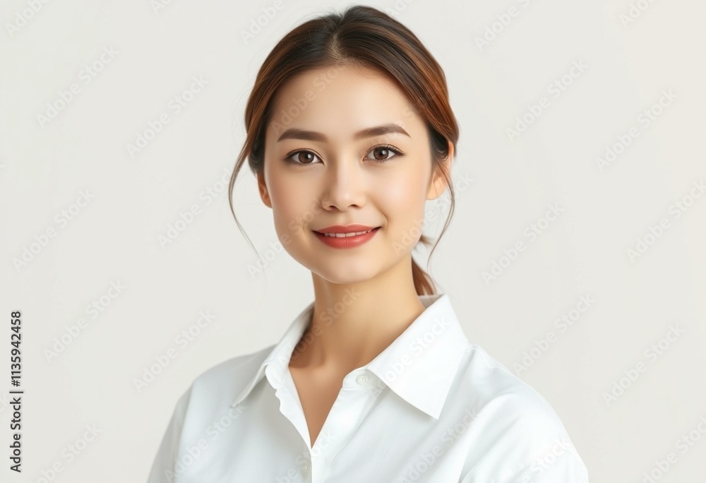 Half-length portrait of a 30-year-old female with neutral expression Half-length portrait of a 30-year-old female with neutral expression