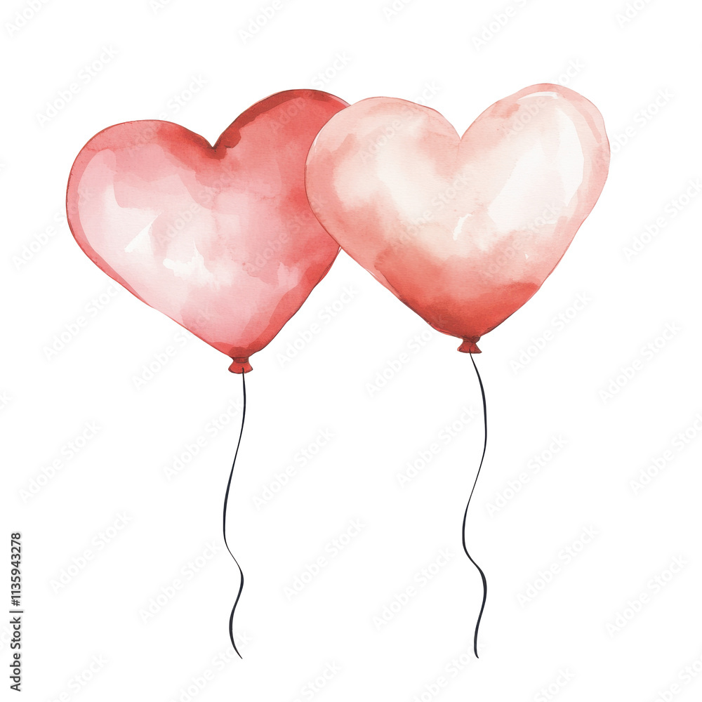 Valentine's Day Heart Balloon Watercolor Painting Valentine's Day Heart Balloon Watercolor Painting