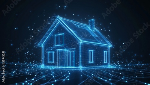 Futuristic Digital House Blueprint Wireframe
