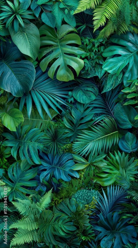 Fototapeta premium Lush Tropical Foliage Exotic Green Leaves Nature Background Plant Wall Jungle Texture
