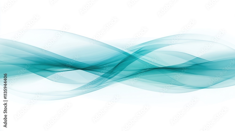 Naklejka premium Abstract Teal Waves Flowing Smoothly Across White Background