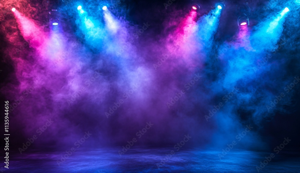 Fototapeta premium Vibrant Pink Blue Stage Lights Smoke Background