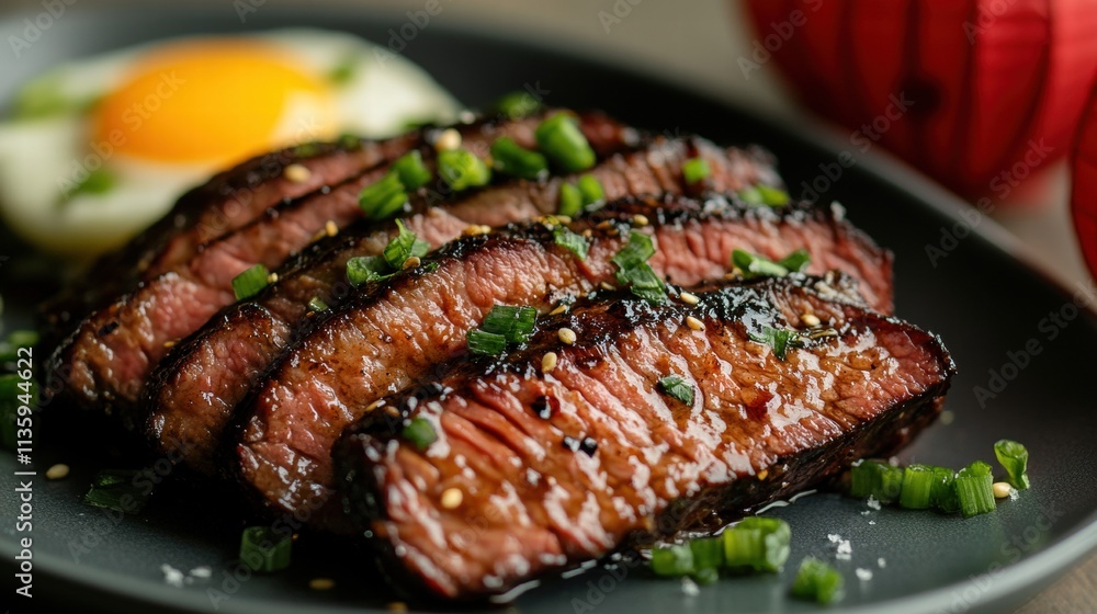 Sizzling tritip cap and egg foo young delight asian cuisine gourmet dish cozy restaurant close-up flavorful experience Sizzling tritip cap and egg foo young delight asian cuisine gourmet dish cozy restaurant close-up flavorful experience