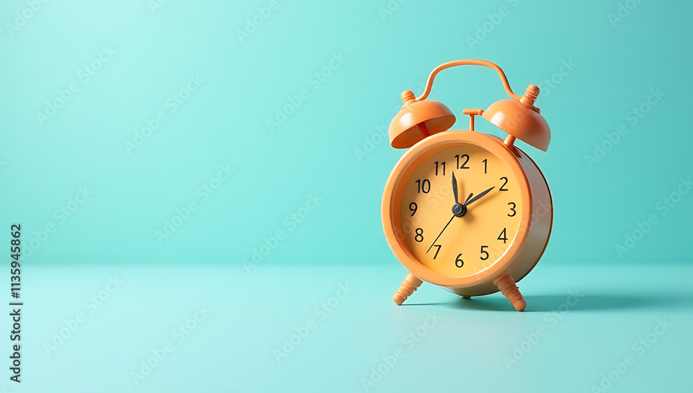 Summer time concepts revolve around a vibrant orange alarm clock placed against soothing blue pastel hues._00001_ Summer time concepts revolve around a vibrant orange alarm clock placed against soothing blue pastel hues._00001_