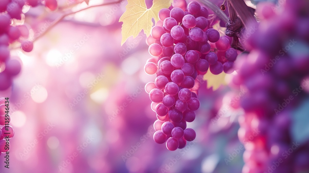 Juicy Pink Grapes on the Vine: A Close-Up View Juicy Pink Grapes on the Vine: A Close-Up View