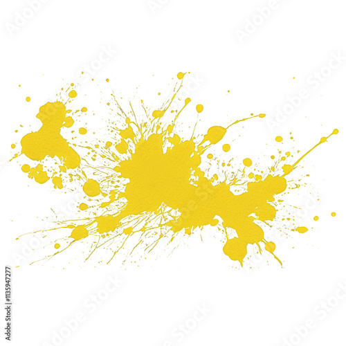 A yellow splatter of paint on a white background. Isolated on transparent background.