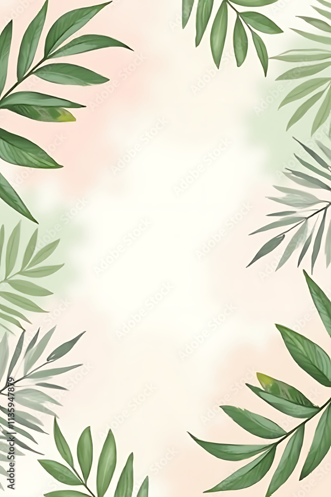 Palm leaf pattern with plenty of negative space on a soft pastel colored background for creative designs._00002_ Palm leaf pattern with plenty of negative space on a soft pastel colored background for creative designs._00002_