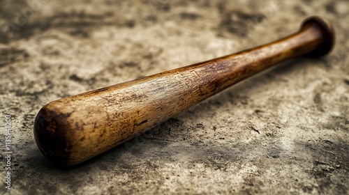 A Weathered Wooden Baseball Bat Resting on a Rough Surface photo