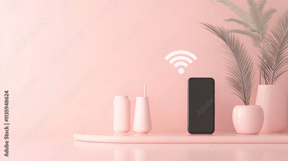 Soft Pastel 3D Illustration of Mobile Tech and Home WiFi for Remote Work Soft Pastel 3D Illustration of Mobile Tech and Home WiFi for Remote Work